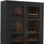 80" Dark Gray Distressed Solid Wood Bar Cabinet With Two Doors