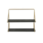 21" Dark Gray And Gold Metal And Wood Wall Mounted Tiered Shelf