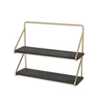 21" Dark Gray And Gold Metal And Wood Wall Mounted Tiered Shelf
