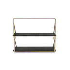 21" Dark Gray And Gold Metal And Wood Wall Mounted Tiered Shelf