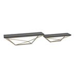 Set Of Two Black And Gold Wood And Metal Modern Wall Mounted Accent Shelves