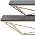 Set Of Two Black And Gold Wood And Metal Modern Wall Mounted Accent Shelves