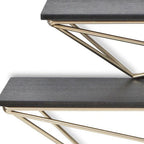 Set Of Two Black And Gold Wood And Metal Modern Wall Mounted Accent Shelves