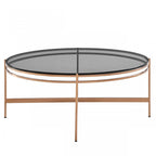 35" Gray and Gold Glass And Stainless Steel Round Coffee Table
