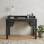46" Black Solid Wood Writing Desk With Seven Drawers