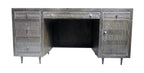 64" Brown and Silver Solid Wood Executive Desk With Five Drawers
