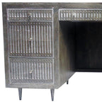 64" Brown and Silver Solid Wood Executive Desk With Five Drawers