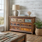 60" Brown Solid Wood Seven Drawer Triple Dresser
