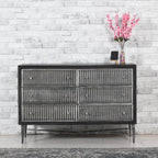 48" Antique Brown Solid Wood Six Drawer Double Dresser