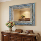 50" Blue and Silver Solid Wood Framed Accent Mirror