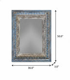 50" Blue and Silver Solid Wood Framed Accent Mirror