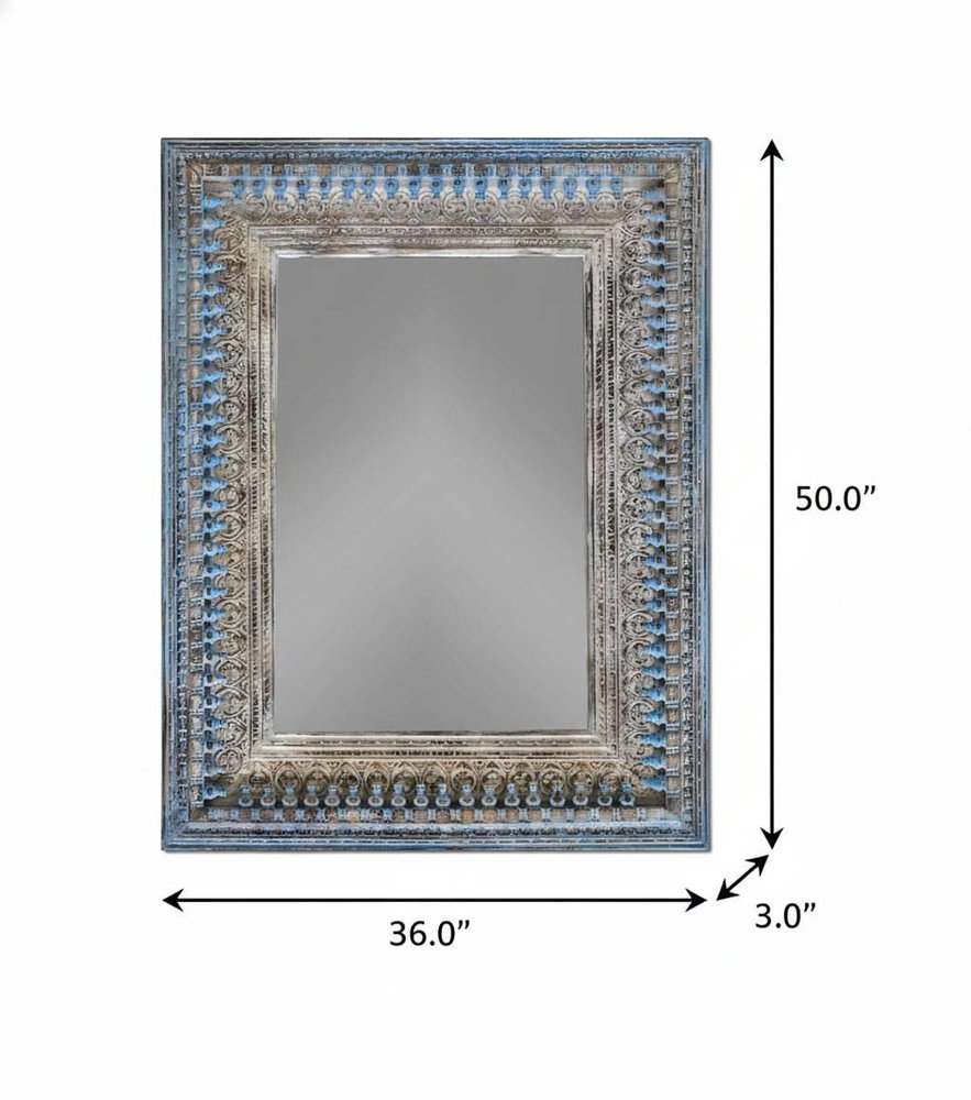 50" Blue and Silver Solid Wood Framed Accent Mirror