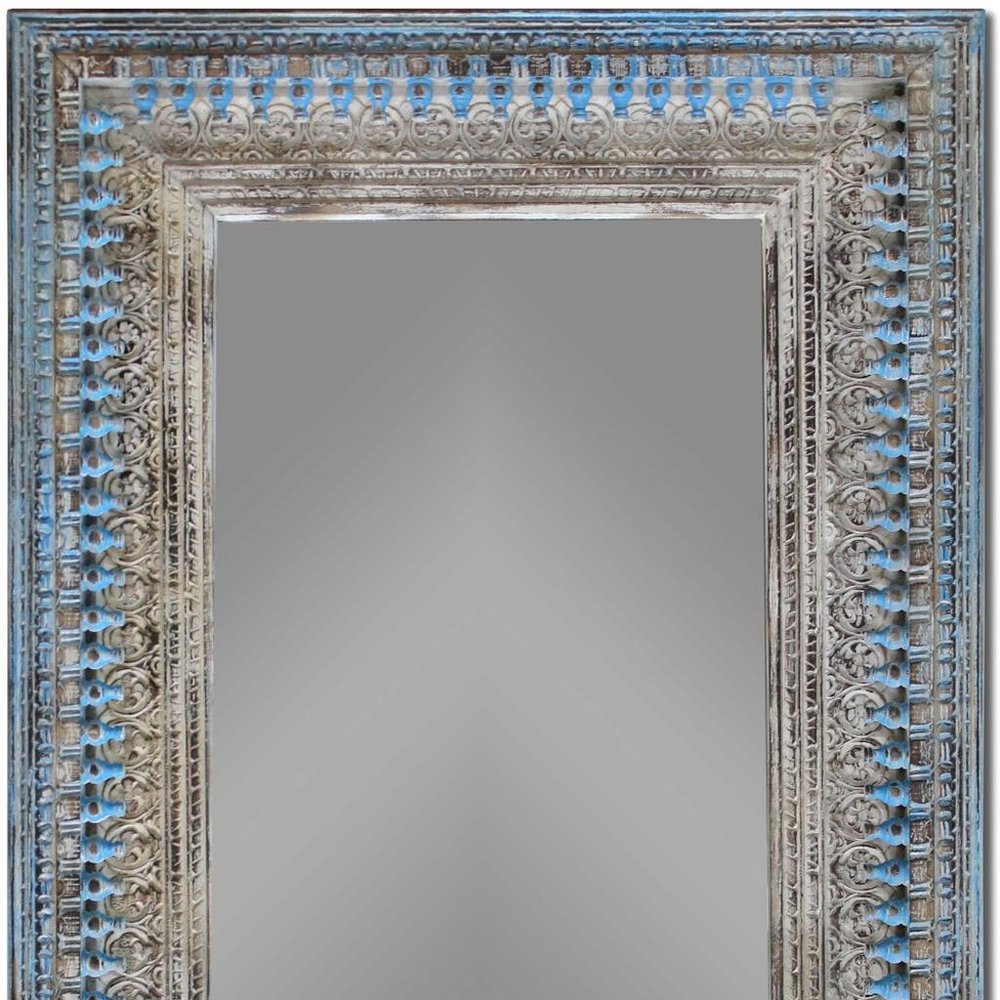 50" Blue and Silver Solid Wood Framed Accent Mirror