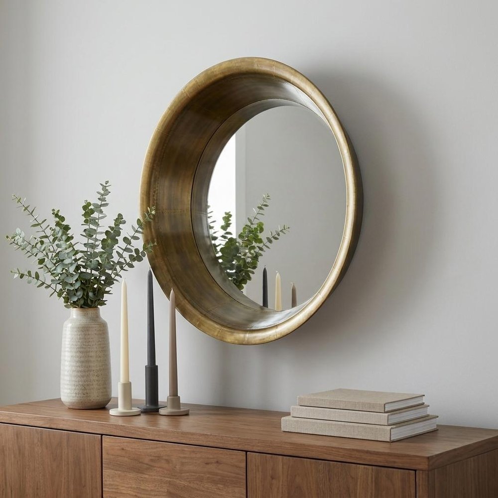 21" Brass Round Metal Framed Accent Mirror