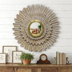 44" Antiqued Gold Sunburst Wood and Metal Framed Accent Mirror