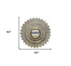 44" Antiqued Gold Sunburst Wood and Metal Framed Accent Mirror