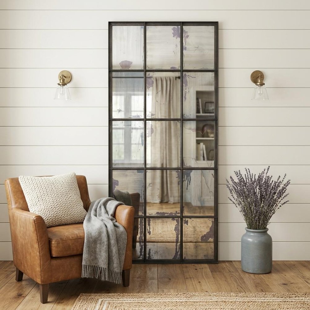 72" Black Metal Framed Full Length Antiqued Glass Hanging Mirror