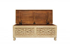 46" Antique White Solid Carved Wood Scroll Bench with Flip Top