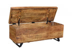 46" Brown and Black Distressed Solid Wood Storage Bench with Flip Top