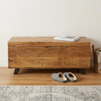46" Brown and Black Distressed Solid Wood Storage Bench with Flip Top
