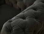 74" Dark Gray And Gold Velour Chesterfield Loveseat