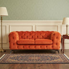 74" Orange And Silver Velvet Chesterfield Loveseat