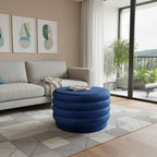 31" Blue Velvet Tufted Round Cocktail Ottoman