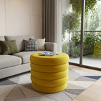 21" Yellow Velvet Tufted Round Cocktail Ottoman