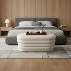 44" White Velvet Tufted Oval Ottoman