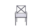 Set of Two Dark Gray Aluminum Outdoor Stacking Dining Chairs with Light Gray Cushion