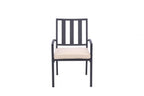 Set of Two Dark Gray Aluminum Outdoor Stacking Dining Chairs with Beige Cushion