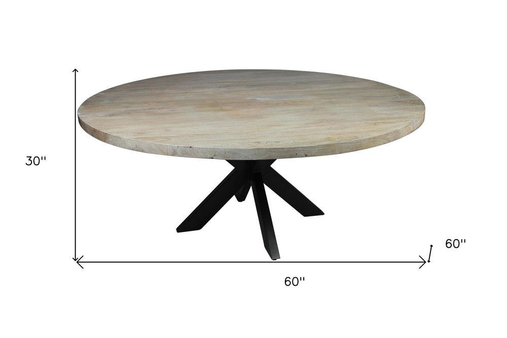 Seven Piece Gray and Black Round Solid Wood Dining Set with Six Chairs