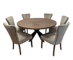 Seven Piece Gray and Black Round Solid Wood Dining Set with Six Chairs