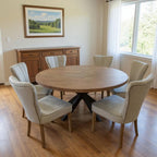 Seven Piece Gray and Black Round Solid Wood Dining Set with Six Chairs