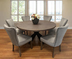 Seven Piece Gray and Black Round Solid Wood Dining Set with Six Chairs