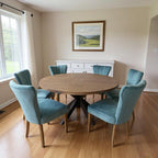Seven Piece Gray and Black Round Solid Wood Dining Set with Six Chairs