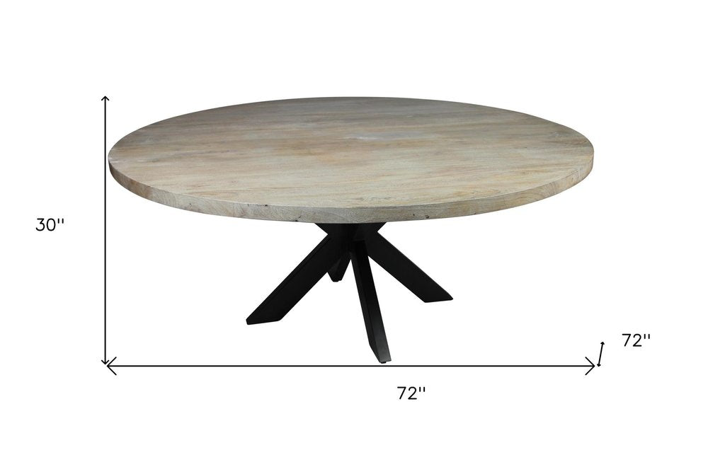 Seven Piece Gray and Black Round Solid Wood Dining Set with Six Chairs
