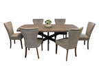 Seven Piece Gray and Black Solid Wood Dining Set with Six Chairs