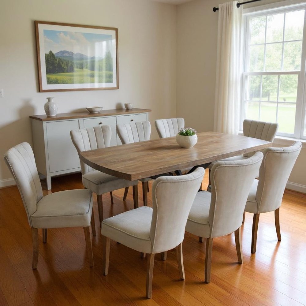 Nine Piece Gray and Black Solid Wood Dining Set with Eight Chairs