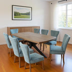 Nine Piece Gray and Black Solid Wood Dining Set with Eight Chairs