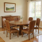 Seven Piece Brown Round Solid Wood Dining Set with Six Chairs
