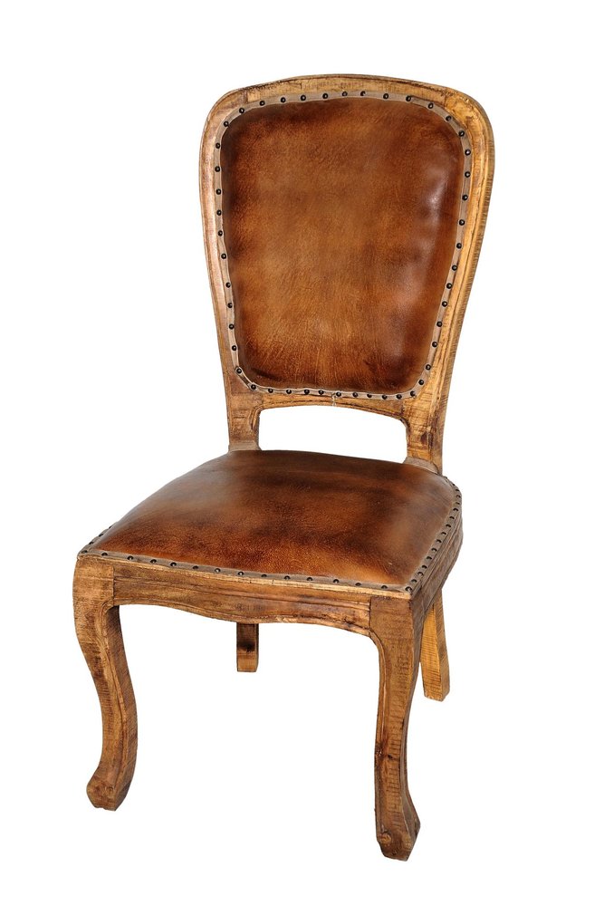 Seven Piece Brown Round Solid Wood Dining Set with Six Chairs