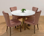 Five Piece Ivory and Gold Round Marble Dining Set with Four Chairs
