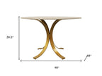 Five Piece Ivory and Gold Round Marble Dining Set with Four Chairs