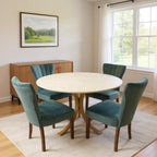Five Piece Ivory and Gold Round Marble Dining Set with Four Chairs