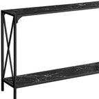 48" Black Wood and Metal Faux Marble Console Table With Shelf