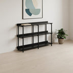 47" Black Wood and Metal Frame Console Table With Three Shelves