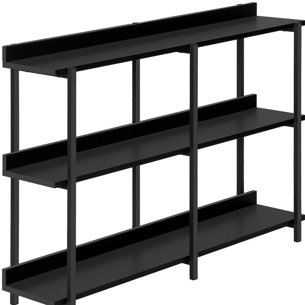 47" Black Wood and Metal Frame Console Table With Three Shelves