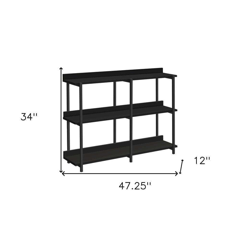 47" Black Wood and Metal Frame Console Table With Three Shelves