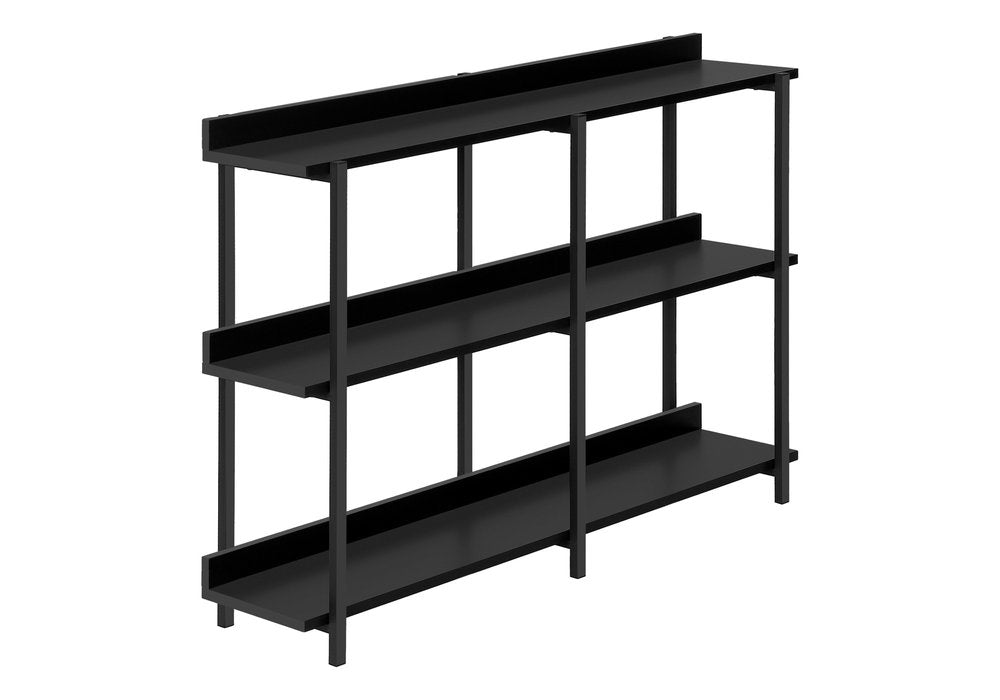 47" Black Wood and Metal Frame Console Table With Three Shelves